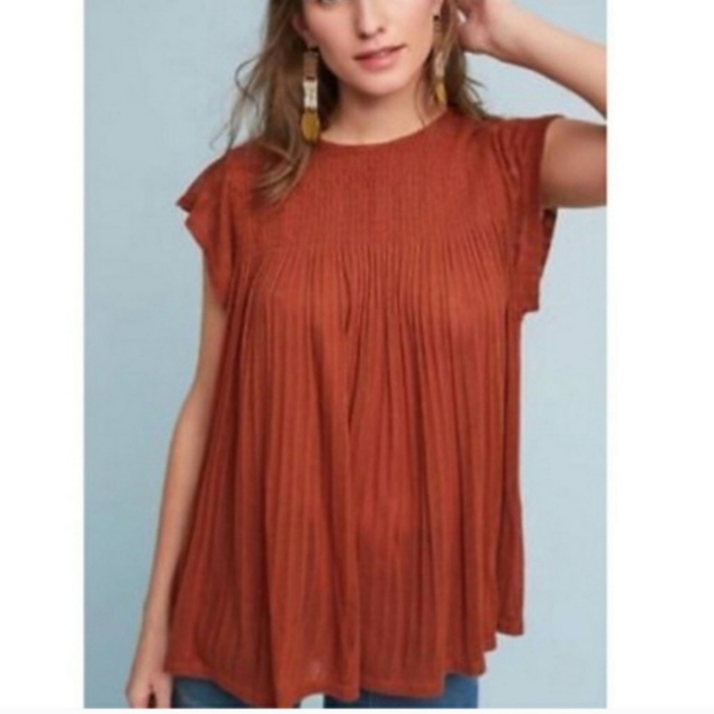 Akemi & Kin Anthropologie Short Sleeve Copper Colored Blouse Size Medium